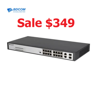 BDCOM 16ch PoE+ Switch, 2 Gigabit Uplink + 2 SFP, 240W Power Budget, Rack Mountable