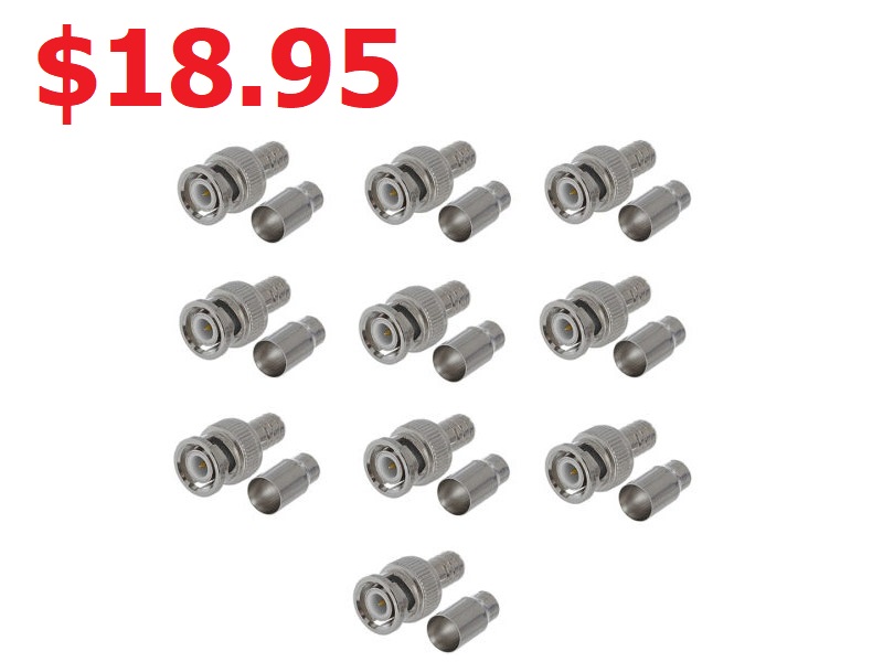 10 Pack RG59 BNC Crimp On Male Connectors – For Coax CCTV Cable Ends