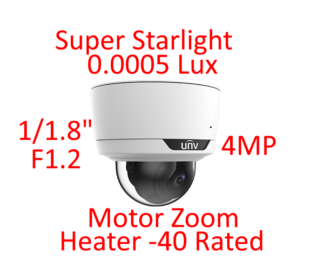 UNV 4MP 30FPS IR 40M 0.0005Lux Ai Intelligent Super StarLight LightHunter IR Dome Camera Motor Zoom Lens -40 Rated With Heater (NDAA) IPC3734SE-ADZK-I0