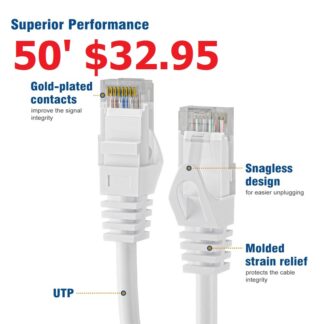 50FT Speedex CAT6 550MHZ FT4 cUL Molded Patch Cable, Male to Male (POE Rated)