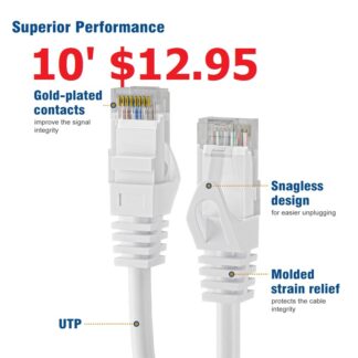 10FT Speedex CAT6 550MHZ FT4 cUL Molded Patch Cable, Male to Male (POE Rated)