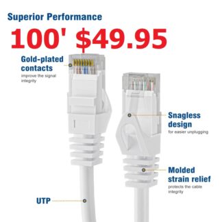 100FT Speedex CAT6 550MHZ FT4 cUL Molded Patch Cable, Male to Male (POE Rated)
