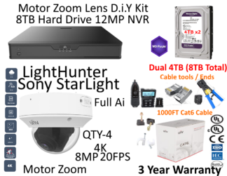 UNV 4 Camera Kit 8TB 16MP NVR502 QTY-4 Ai Motor Zoom Vandal Resistant Dome IP67 Ik10 (NDAA) Full 4K 8MP 20 FPS