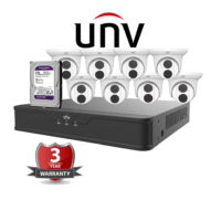 UNV 8CH PoE NVR with 2TB HDD and 8x4MP IR Turret Cameras Kit (3 Year Warranty)(Metal Cameras)