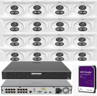 UNV 16pcs 4MP IP Turret Smart Dual Light camera Kit with UNV 502 16CH & 4TB HDD