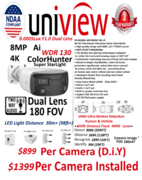 UNV Ai 8MP4K 180 ColorHunter LED 0.0005Lux F1.0 (including installation)