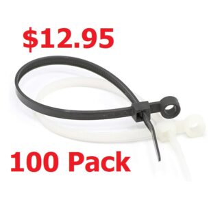 Zipper Cable Tie 200x4.8mm 8" with Screw Hole, Mounting head_100pcs/PK (white)