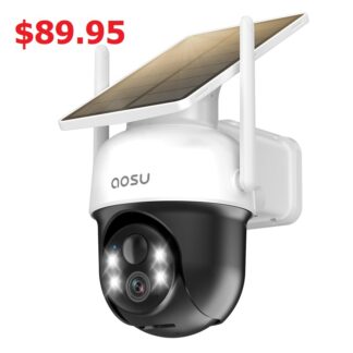 Aosu C9C 4MP Wireless Outdoor PT Battery Camera with Solar Panel, Light and Sound Alarm, Human Auto Tracking and 2-Way Audio **NOTE We Price Match On AOSU Cameras**