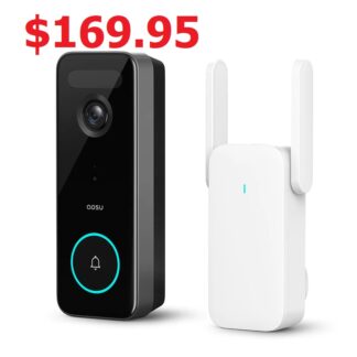 Aosu V8S 5MP Battery-Powered or Wire Two Modes Ultra HD Wi-Fi Dual-Band Smart Doorbell Camera and Chime with AI 3D Motion Detection and Built-in 8G Memory **NOTE We Price Match On AOSU Cameras**