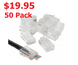 RJ45 Cat5E Pass-Through Connectors Crimp Network Plug POE Rated  (50pcs)
