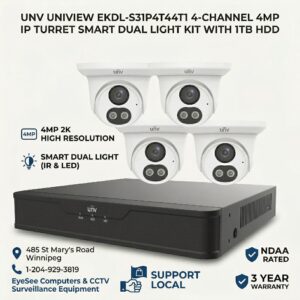 UNV EKDL-S31P4T44T1 4pcs 4MP IP Turret Smart Dual Light camera Kit with 4CH & 1TB HDD **NDAA Rated**