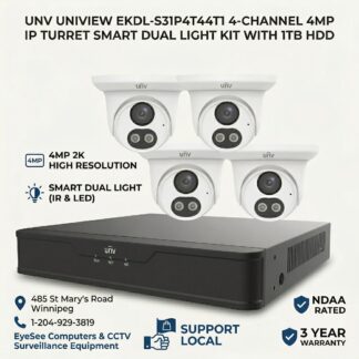 UNV EKDL-S31P4T44T1 4pcs 4MP IP Turret Smart Dual Light camera Kit with 4CH & 1TB HDD **NDAA Rated**