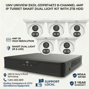 UNV EKDL-S31P8T46T2 6pcs 4MP IP Turret Smart Dual Light IP Camera Kit with 8CH & 2TB HDD **NDAA Rated**