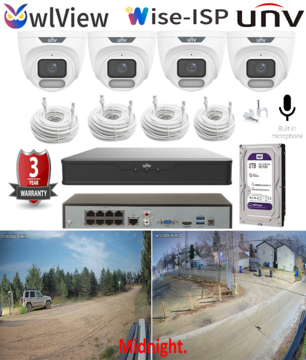 UniView UNV Wise-ISP 4 Camera D.I.Y Kit With NVR 501 2TB & Cable.**Top of The Line Full Color Night Vision**