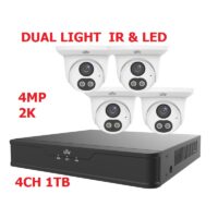 UNV EKDL-S31P4T44T1 4pcs 4MP IP Turret Duel Light camera Kit with 4CH & 1TB HDD