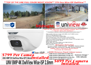 **IP Camera** UNV Wise-ISP Turret 2K 4MP **BEST Full Color Night Vision on the Market** ( $799 Is including installation)