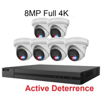 HiLook by Hikvision IK-6288TH-MH/PL 8 Channel 4K NVR with 2TB HDD and 6pcs Active Deterrence 8MP Red and blue strobe light with Siren Turret Camera Kit