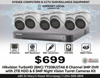 Hikvision TurboHD (BNC) T7208U2TA6 8 Channel 5MP DVR with 2TB HDD & 6 5MP Night Vision Turret Cameras Kit