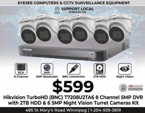 Hikvision  TurboHD (BNC) T7208U2TA6 8 Channel 5MP DVR with 2TB HDD & 6 5MP Night Vision Turret Cameras Kit