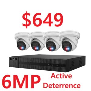 *Hikvision OEM*  IP-KIT4642-BR 4 Channel 8MP NVR with 2TB HDD and 4pcs Active Deterrence 6MP Smart Hybrid Light Fixed Turret Camera Kit