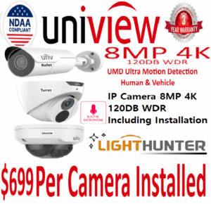 **IP Camera** UNV 8MP 4K 120DB WDR LightHunter($699 including installation)
