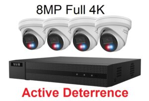 HiLook by Hikvision IK-4248TH-MH/PL 4 Channel 4K NVR with 2TB HDD and 4pcs Active Deterrence 8MP Red and blue strobe light with Siren Turret Camera Kit