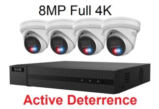 HiLook by Hikvision IK-4248TH-MH/PL 4 Channel 4K NVR with 2TB HDD and 4pcs Active Deterrence 8MP Red and blue strobe light with Siren Turret Camera Kit