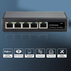 Indoor AI Watchdog Full Gigabit 4 Port Network PoE++ Extender and Switch 1 PoE in and 4 PoE out