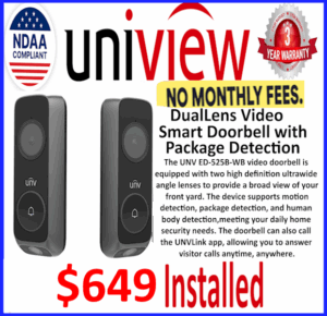 **WIFI IP Camera** UNV ED-525B-WB 3 MP+2 MP Dual Lens Video Dual-Band Wi-Fi Smart Doorbell with Package Detection ($649 Is including installation)