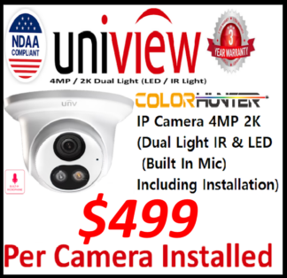 **IP Camera** UNV 4MP 2K Turret EC-T4F28M-DL ColorHunter (Built In Mic) (Smart Dual Light IR & LED) ($499 Is including installation)