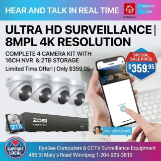 Zosi C225 8MPL Security Camera System + 4K 8CH PoE NVR + 2TB Hard Drive
