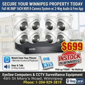 ZOSI C225 4K 16CH Security System 4TB With QTY-8 4K 8MP Cameras