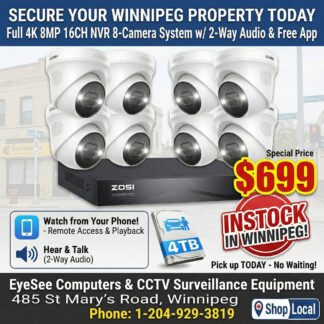 ZOSI C225 4K 16CH Security System 4TB With QTY-8 4K 8MP Cameras