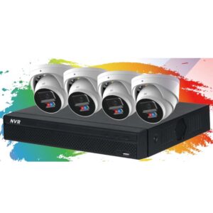 Dahua OEM DMSS APP IK-T48N4 4K PoE Red and blue strobe light with Siren Turret Camera Kit, 4pcs 4K camera with 4CH 4K NVR (No HDD pre-installed)