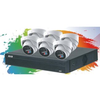 Dahua OEM DMSS APP IK-IK-T68N8 4K PoE Red and blue strobe light with Siren Turret Camera Kit, 6pcs 4K camera with 8CH 4K NVR ((Comes With 2TB))