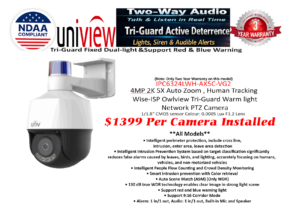 **IP Camera** UNV Ai Full Color Wise-ISP PTZ Camera ($1399 including installation)