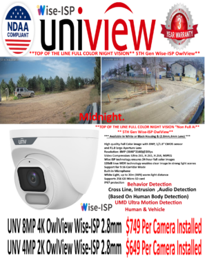 **IP Camera** UNV Wise-ISP Turret 2K 4MP **BEST Full Color Night Vision on the Market** ( $649 Is including installation)