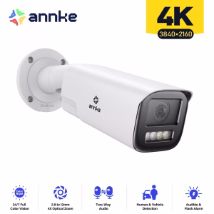 Annke (OEM Hikvision Chip) CZ804 - 4K 4X Optical Zoom PoE Outdoor Security Camera, 2.8 - 12 MM Motorized Varifocal Lens, Smart Dual Light Night Vision, Motion Detection 2.0, Built-in Microphone, Siren & Strobe Alarm, Upgraded Version
